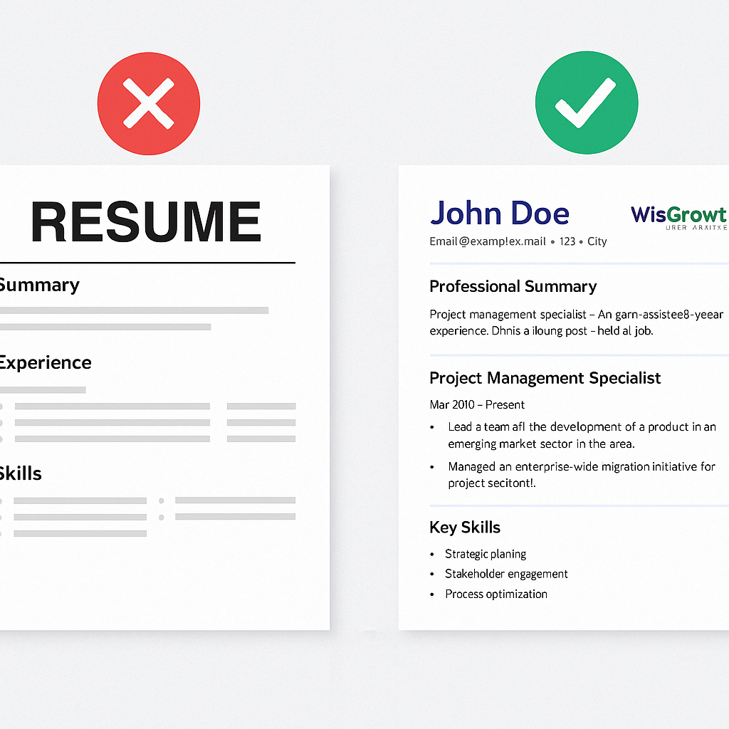 Old resume with red cross versus modern resume with green tick