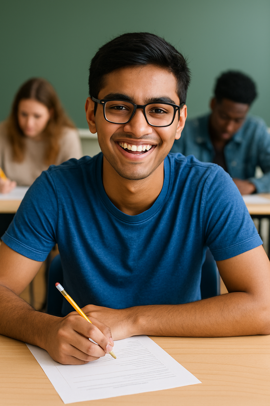 Student smiling during exams