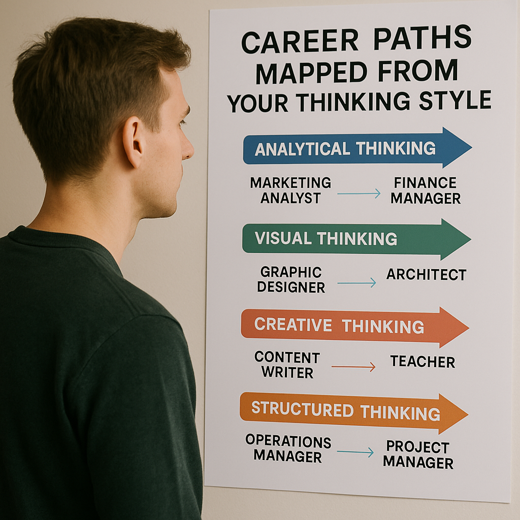 Person looking at different career paths mapped from their thinking style