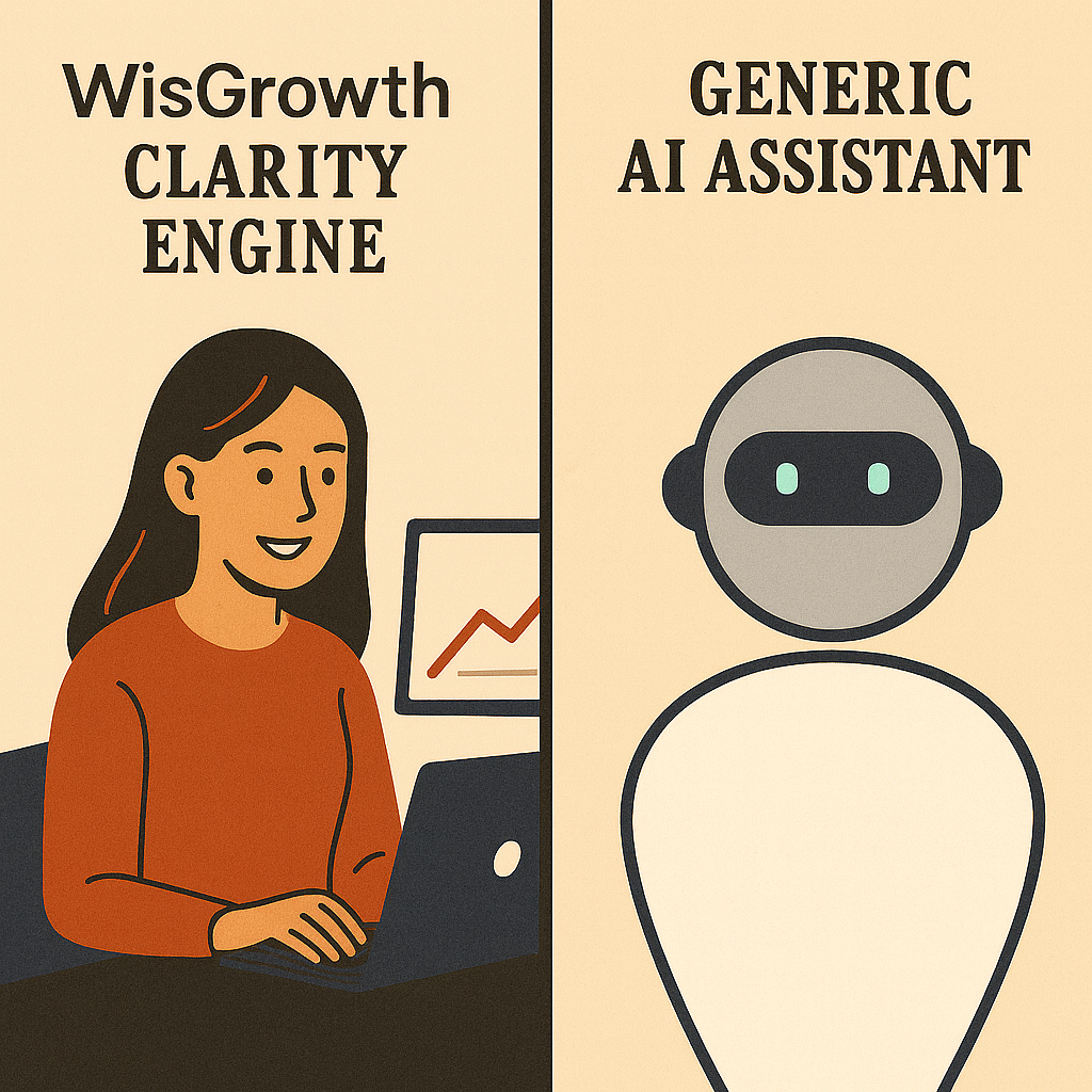 WisGrowth clarity engine contrasted with generic AI assistant