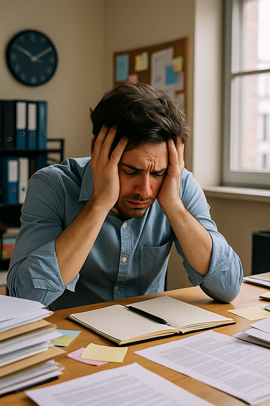 Person overwhelmed by work